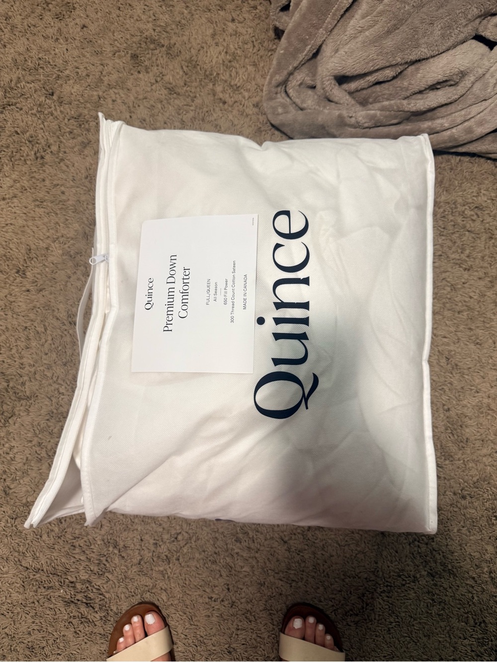 Quince White Comforter with Branded Packaging. QUEEN
